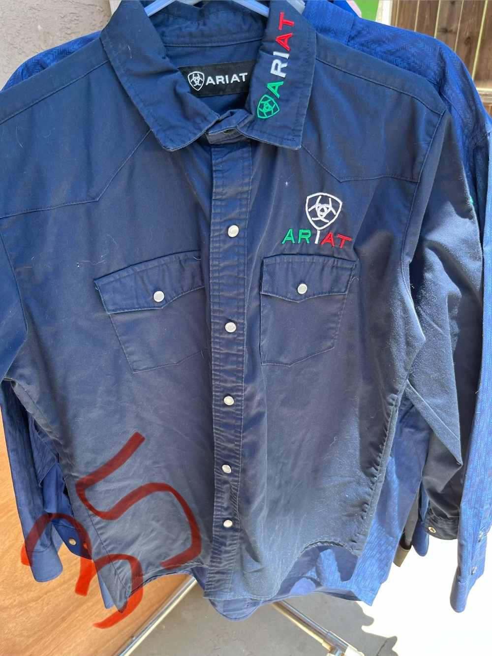 Ariat Navy Western Snap Shirt with Multicolor Logo